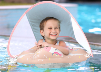 Swimbobo Baby Swimming Ring Lying Ring Children’s Swimming Ring Armpit Ring Sunscreen Shade Pink Pony